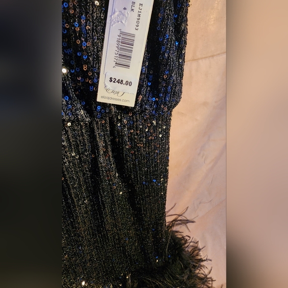 Eliza J black sequins and ostrich feather sleeveless mini - Picture 5 of 7